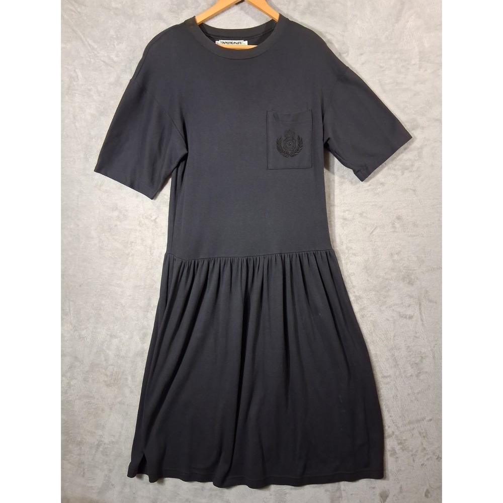 VTG Tapemeasure NY Crest Pocket TShirt Dress Whimsigoth Grunge Drop Waist Maxi M